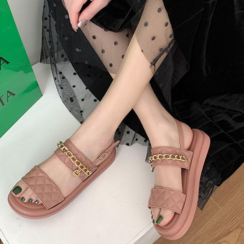 XIELUAIZTA Xăng đan Đế Xuồng Hở Ngón Phối Dây Xích Thời Trang Hàn Quốc Cho Nữ