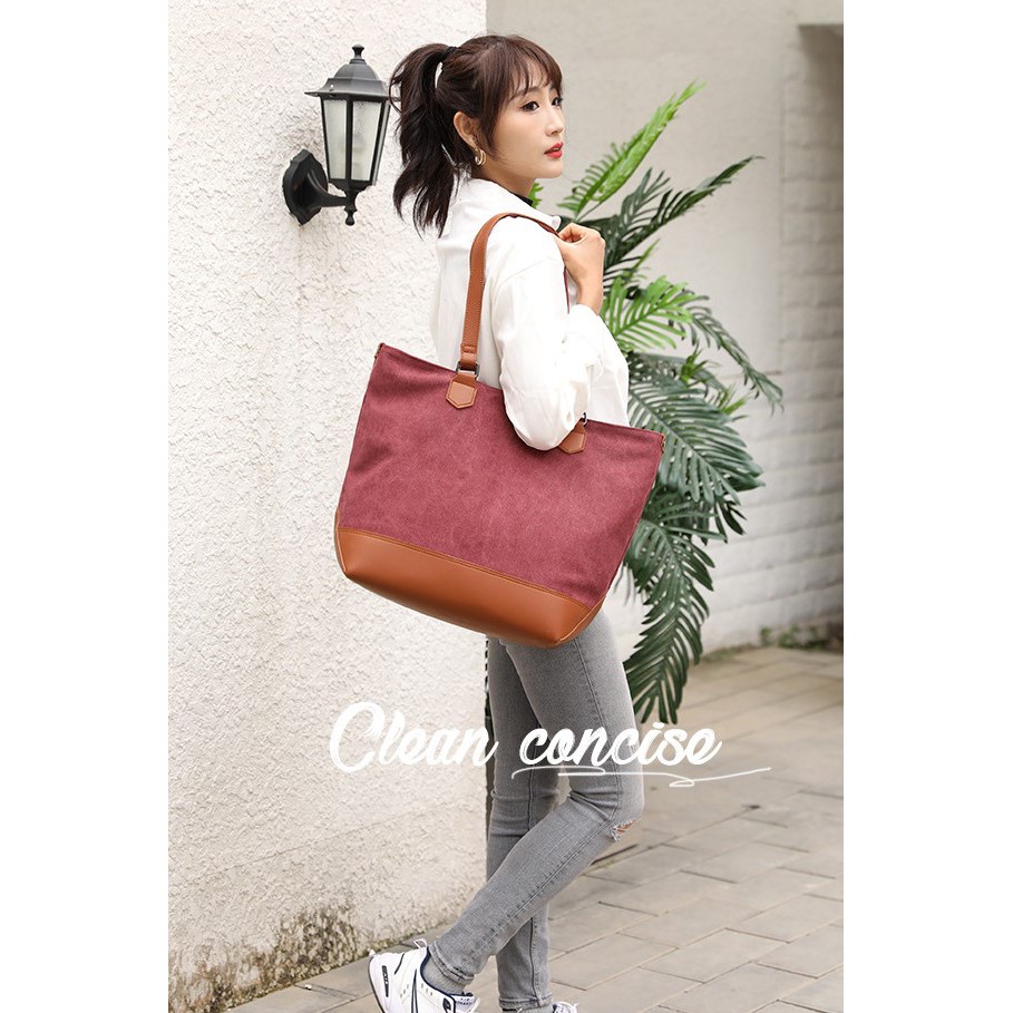 Túi xách tote vải canvas vintage nữ cao cấp, đế da sang trọng – KVKY 1593