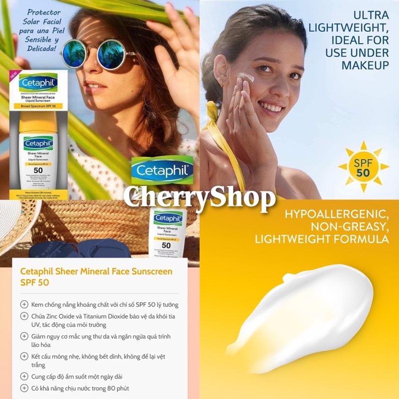 Kem chống nắng dành cho face và body Cetaphil Sheer Mineral Face Liquid Sunscreen SPF 50