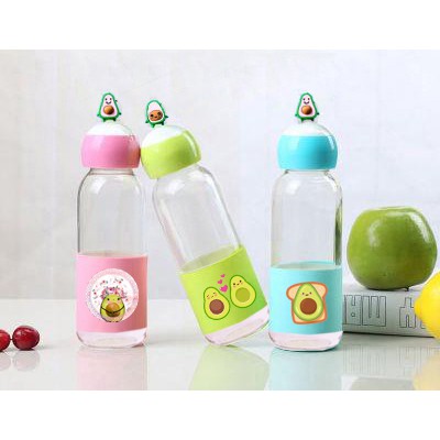 Bình nước quả bơ lá cây 400ml BNCI9 thuỷ tinh bình nước avocado cute chai nước dễ thương