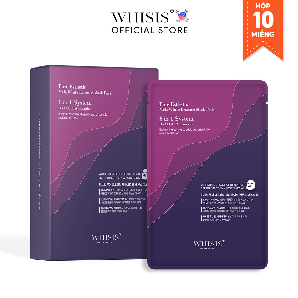 Combo Hộp 10 Mặt Nạ Dưỡng Trắng Da Cao Cấp WHISIS Pure Esthetic Mela White Essence Mask Pack 25ml
