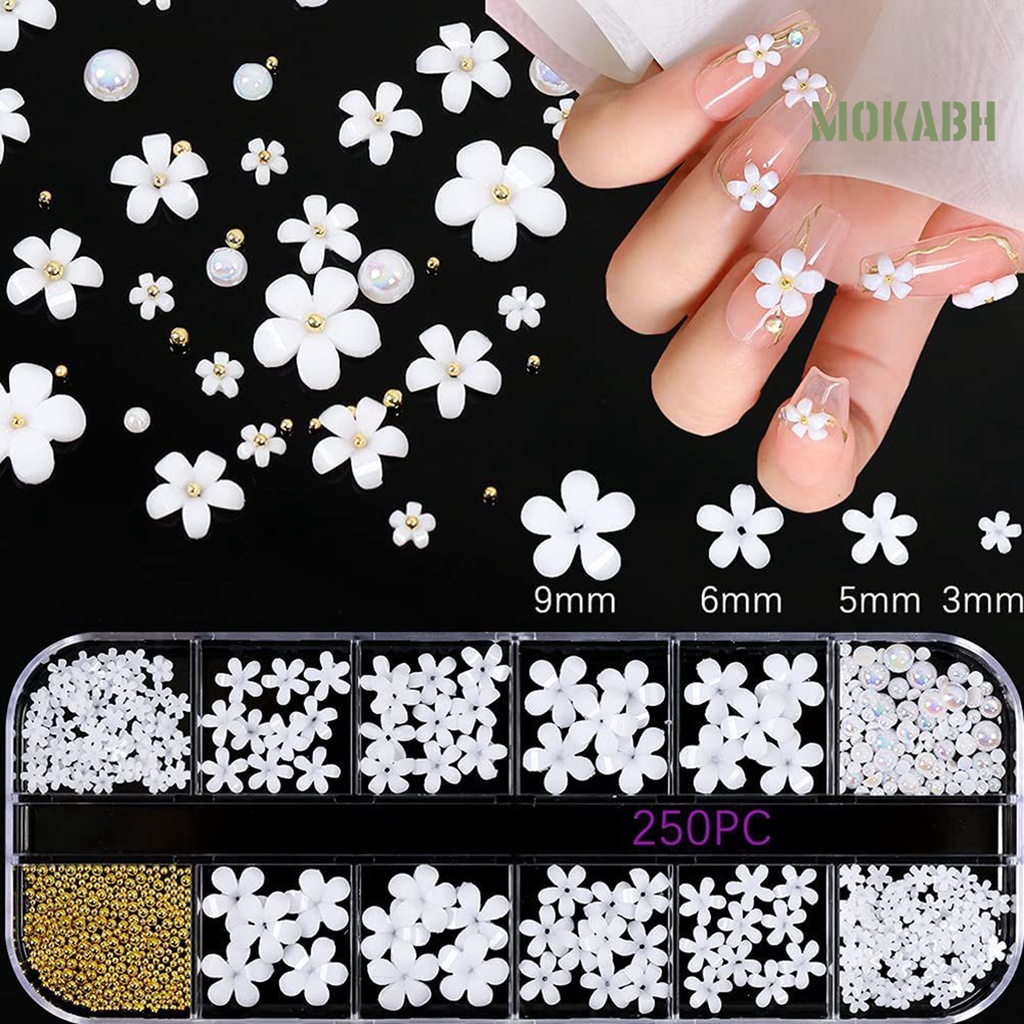 Phụ Kiện Trang Trí Móng Tay Nghệ Thuật DIY Hình Hoa Năm Cánh Bằng Nhựa Resin Màu Trắng