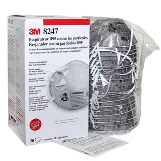 Hộp 20 cái khẩu trang than hoạt tính cao cấp chuẩn NIOSH R95 3M 8247