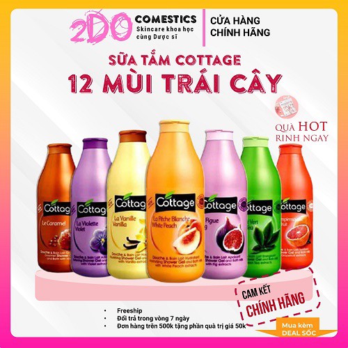 Sữa tắm dưỡng thể trắng da mùi hương trái cây  Cottage - Pháp 750ml - 2Do Comestics