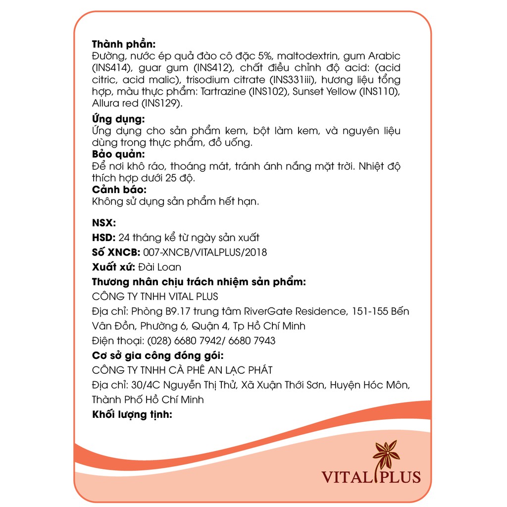 Bột trái cây - Bột Đào - Peach Juice Powder - Vital Plus - Shop Nhà Anise