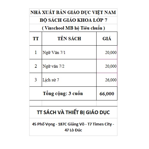 Sách - Bộ sách Vinschool lớp 7 (Hệ tiêu chuẩn)
