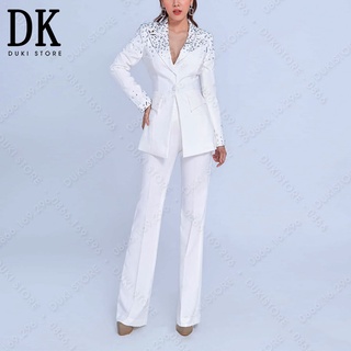 Vest thiết kế | Áo vest bộ vest nữ màu trắng vai bồng được đính đá cực sang trọng VTK0010 - DUKI STORE