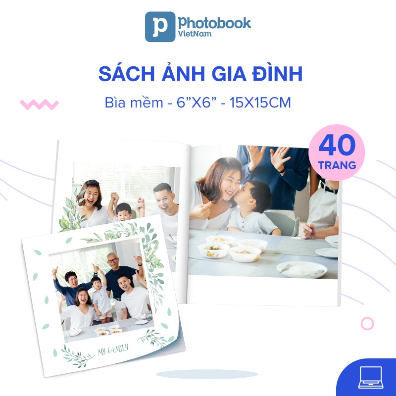 [E-voucher] In sách ảnh theo yêu cầu bìa mềm 40 trang 6” x 6” (15 x 15cm) - Thiết kế trên web Photobook