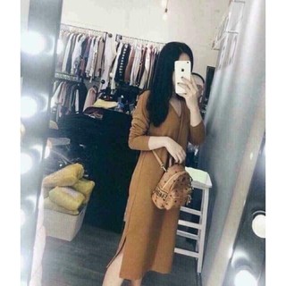 Váy len cổ tim 3 màu dáng suông dành cho nữ