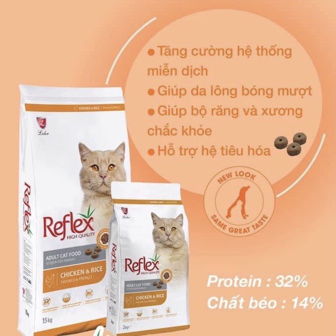 Túi 2kg Hạt cho mèo vị gà Reflex Adult Chicken&amp;Rice nhập khẩu Thổ Nhĩ Kỳ-Thức ăn khô cho mèo lớn- Nhà Mèo Ngọt Petshop