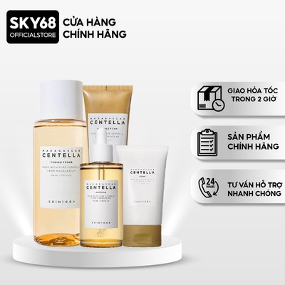 Bộ 4 SP Chiết Xuất Rau Má Giảm Mụn, Phục Hồi Da Skin1004 Madagascar Centella (Srm125ml + Toner210ml + SR100ml + Kem75ml)