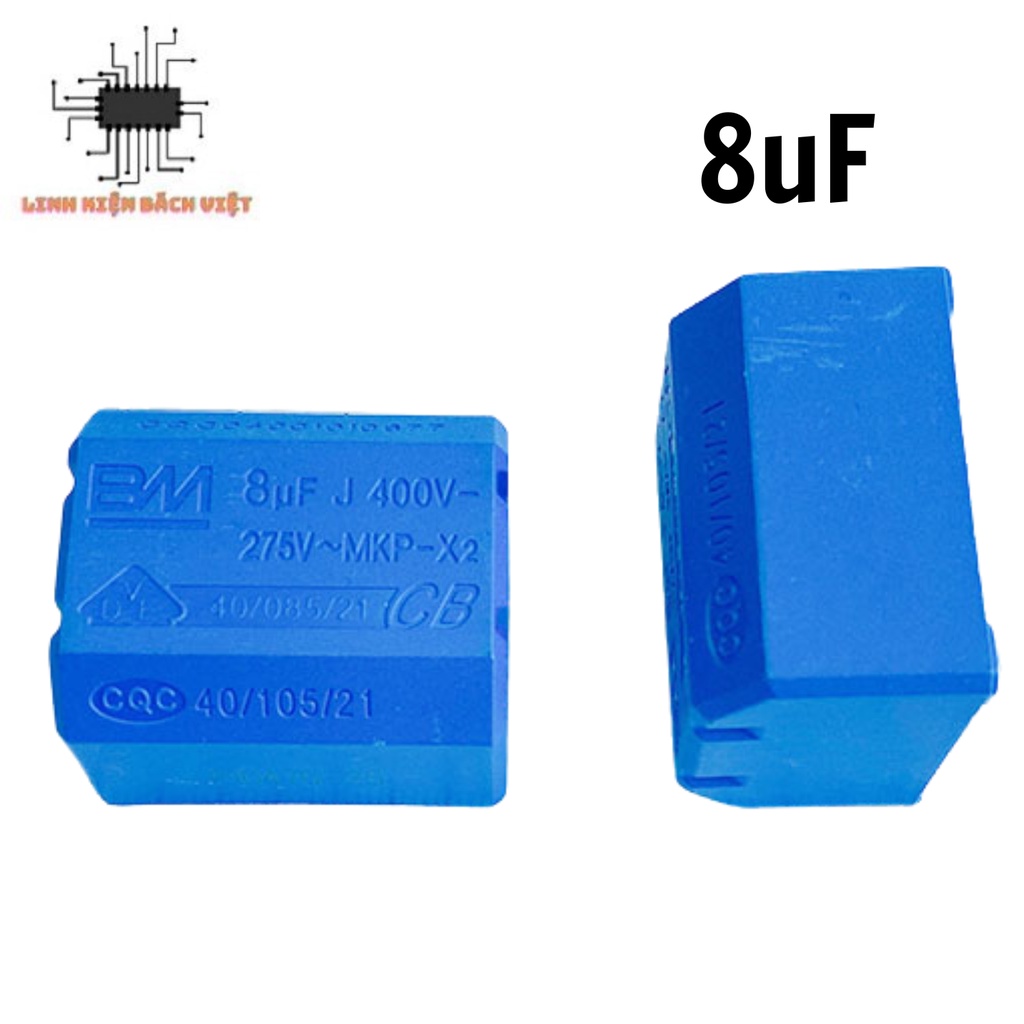 Tụ bếp từ 8uF 275VAC 400VDC loại nằm màu xanh chính hãng BM