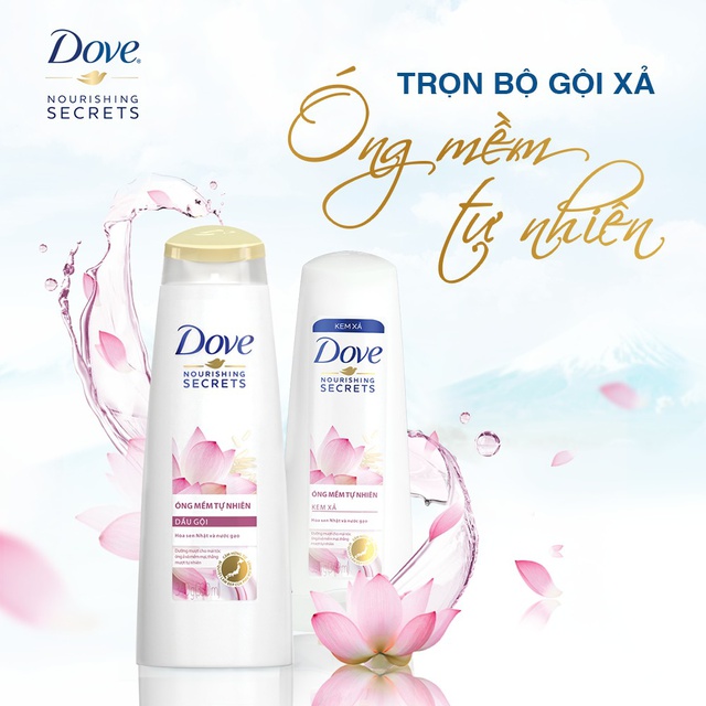 Combo dầu gội 640gr + dầu xả 610gr Dove thiên nhiên Óng mềm tự nhiên