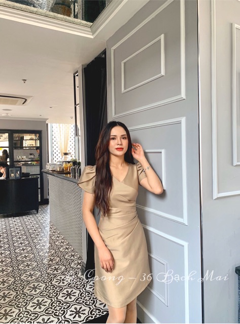 Váy Đầm Dự Tiệc Xếp Li Eo Tafta Nhật Vàng/Đồng/Xanh_LeCoong V26 | BigBuy360 - bigbuy360.vn