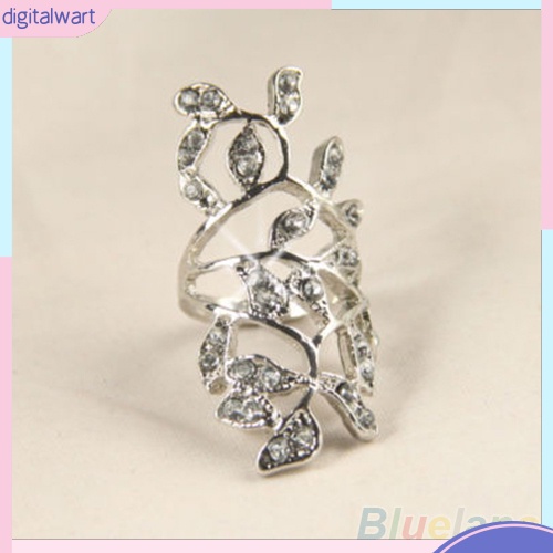 Nhẫn đeo giữa ngón tay hình chiếc lá đính đá sang trọng dành cho nữ