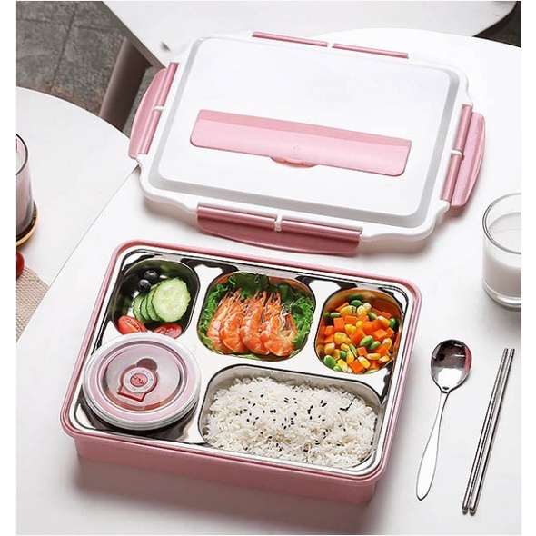 KHAY CƠM PHẦN GIỮ NHIỆT INOX 5 NGĂN (KÈM MUỖNG , ĐŨA INOX )
