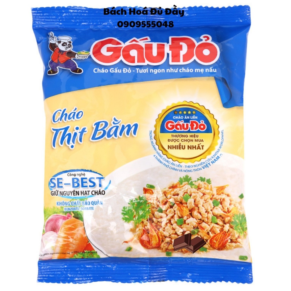 Gói cháo Gấu Đỏ thịt bằm ăn liền và Cháo Yến Việt thịt bằm dinh dưỡng, thơm ngon