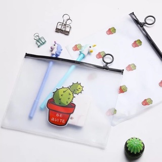 Túi zip size trung xương rồng, vừa bút, thước, máy tính