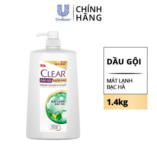 Dầu Gội Clear Sạch Gàu 1.4kg Mát Lạnh Bạc Hà 3x Sức Mạnh Đánh Bay Gàu, Ngứa, Vi Khuẩn