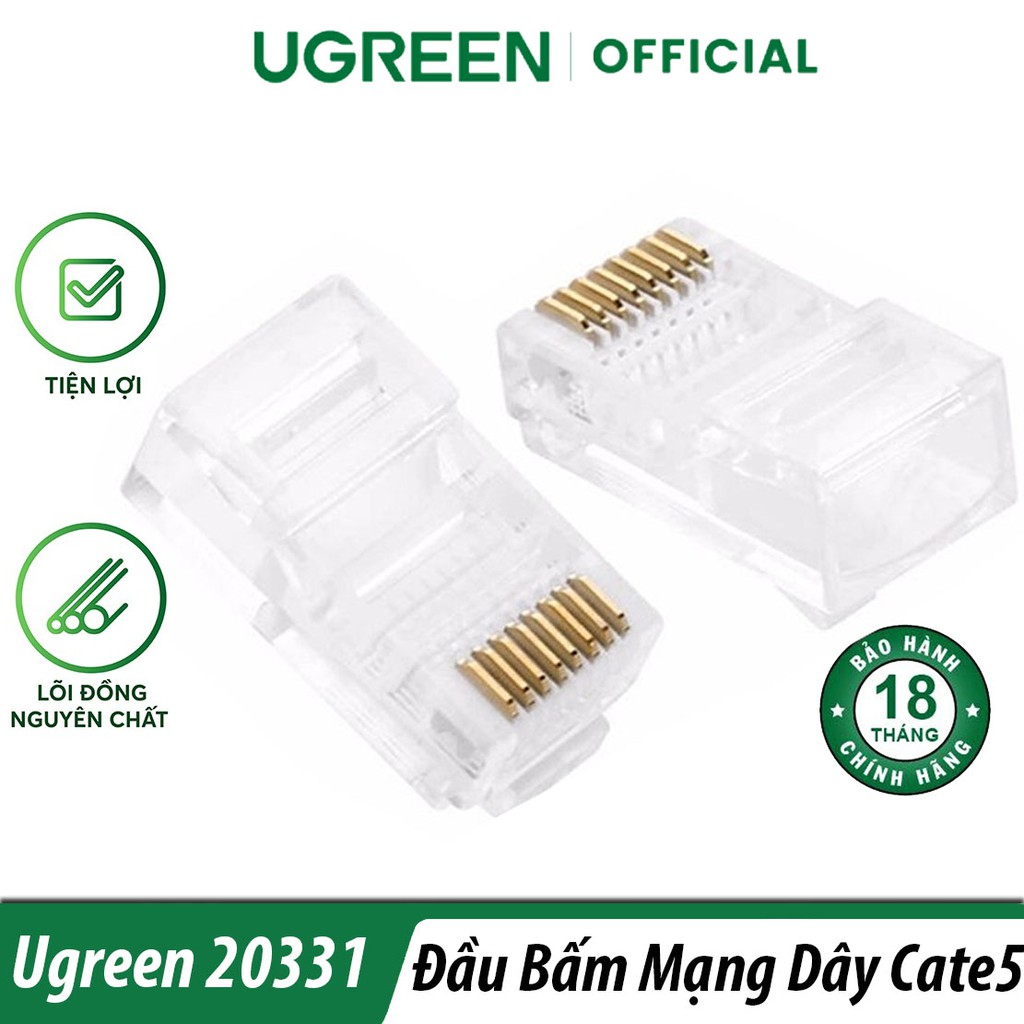 Đầu Bấm Mạng Cho Dây Cate 5 10 Đầu/Túi Ugreen 20331 Chính Hãng