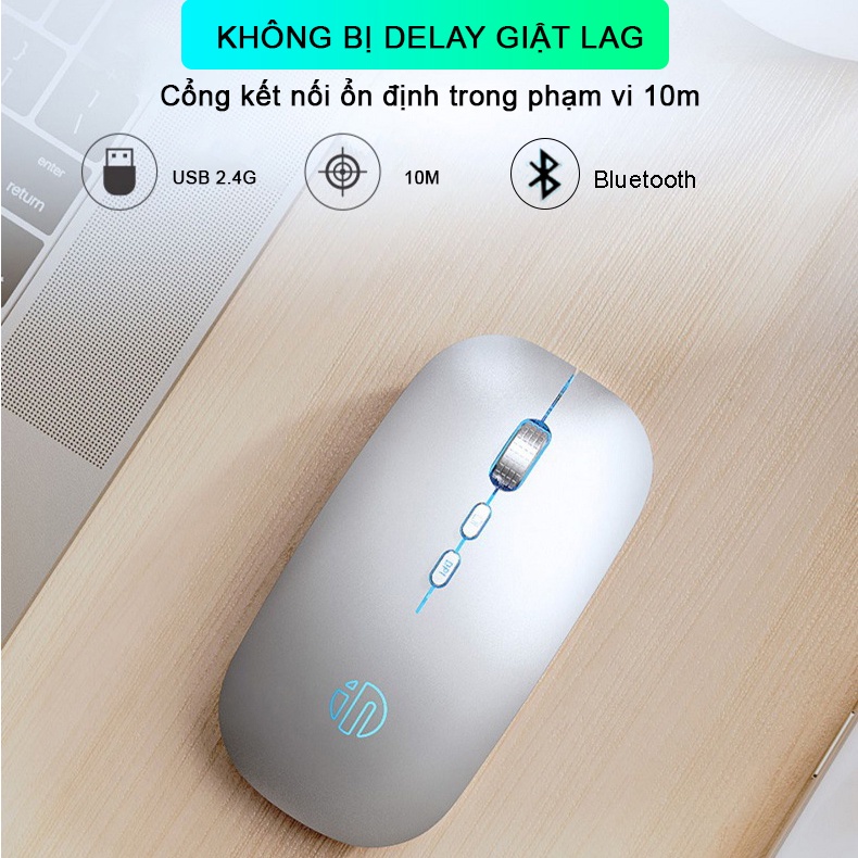 Chuột ko dây bluetooth wireless Sidotech Inphic M1L silent sạc pin 1 lần dùng 8 tuần phong cách chuột laptop táo