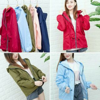 Áo khoác kaki nữ form rộng có dây rút 2 màu xanh đen và cam