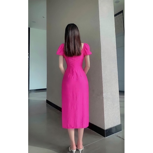 Đầm Váy nữ xẻ tà nhún sau lưng , Đầm Váy Maxi Đũi Cao Cấp