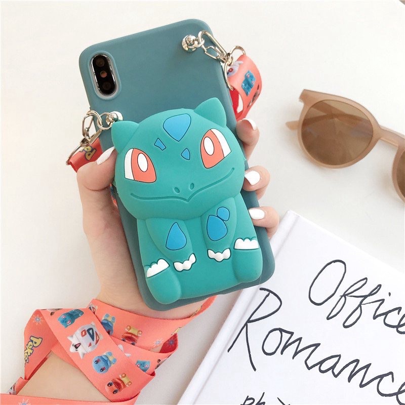 Ốp iPhone XsMax/11/11Pro/11ProMax Silicon Hình Pokemon Kèm Ví Và Dây Đeo