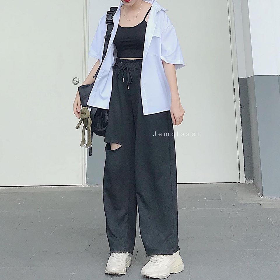 [Mã WASTUP5 giảm 10% tối đa 20K đơn 99K] Quần ống rộng rách gối jem tôn dáng style unisex dưới 60kg - Lyza Store | BigBuy360 - bigbuy360.vn