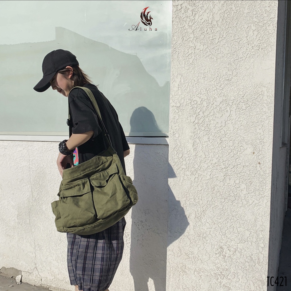 Túi chéo Hàn Quốc vintage, vải Denim , nhiều ngăn, dáng hiện đại dễ phối đồ - TC421 - Aluha