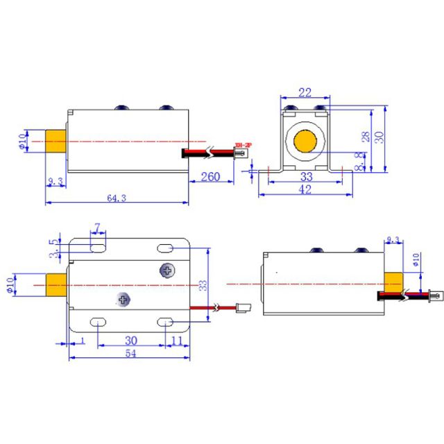 Khóa chốt cửa điện từ loại thường mở  12V ,24V(Đầu chốt hình trụ tròn D10mm)