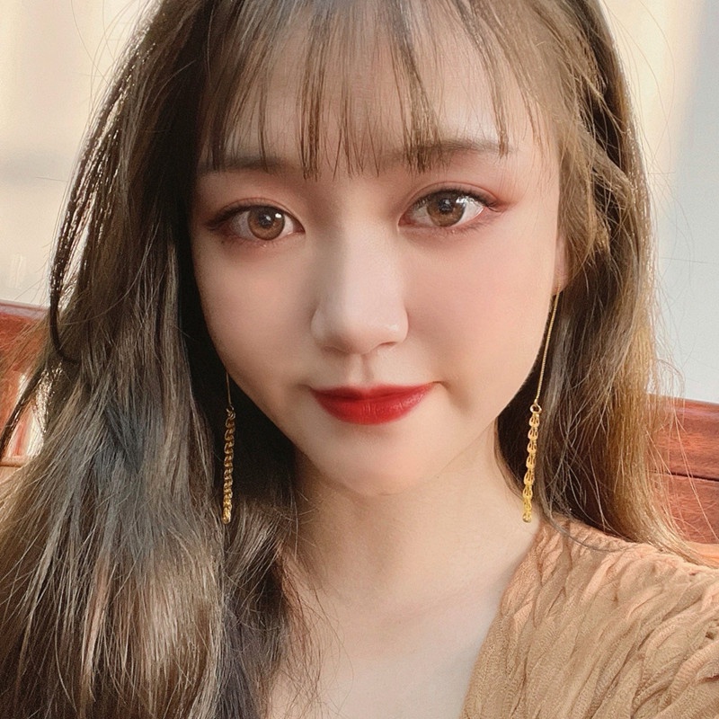 Bông tai Titan không gỉ 18K vàng Tua dài khuyên tai nữ dáng dài Trang sức titan cao cấp Thời trang Hàn Quốc