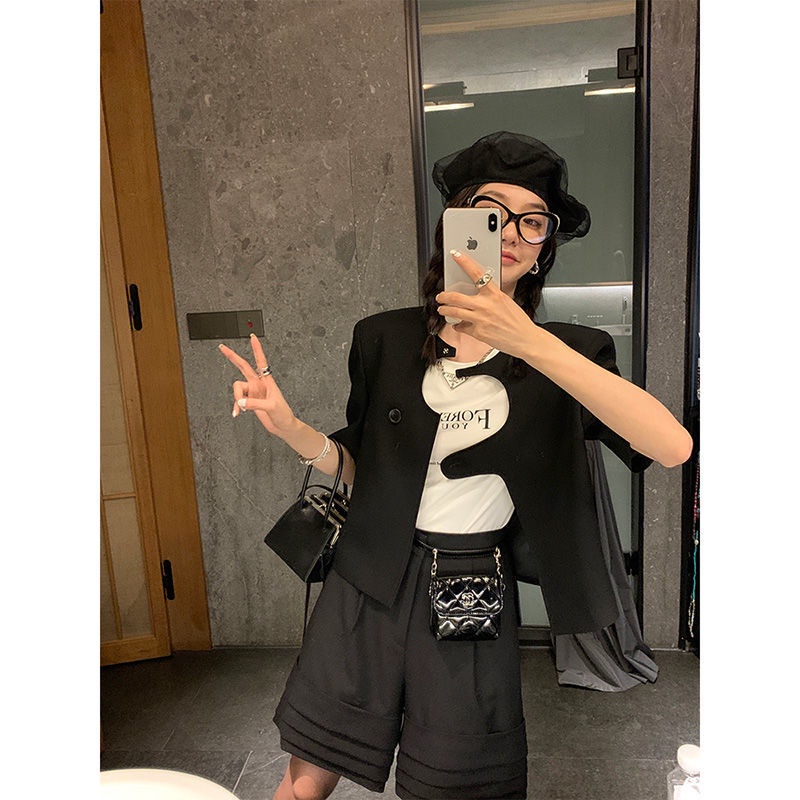 Bán Chạy!F &amp; X Áo Khoác Vest Tay Ngắn Dáng Rộng Màu Đen Thời Trang Mùa Hè Cho Nữ