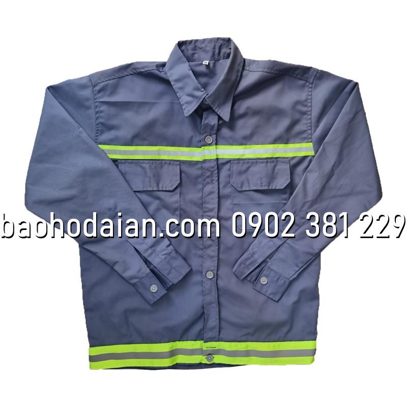Áo công nhân màu xám môn phối phản quang vải kaki 65/35 thấm hút mồ hôi