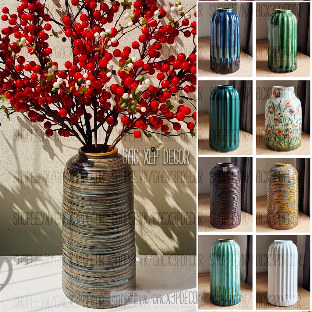 Lọ hoa gốm sứ men hoả biến dáng lồng chim Bát Tràng
