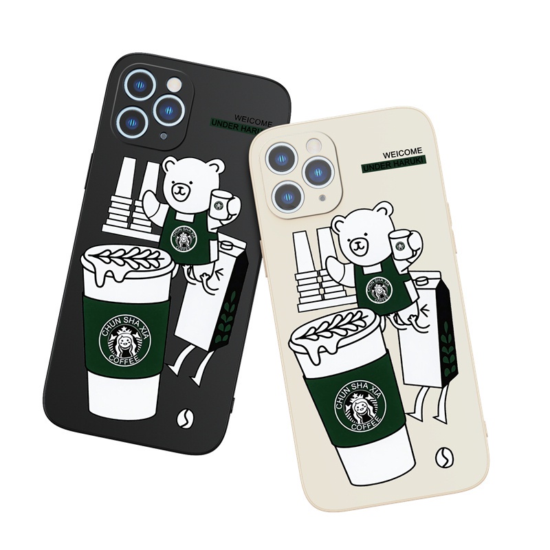 Ốp Điện Thoại Suntaiho Cho IPhone 12 mini 11 Pro Max X Xs Max XR 6s 8 7 Plus SE Từ Tpu Mềm In Hình Gấu Và Ly Trà Sữa