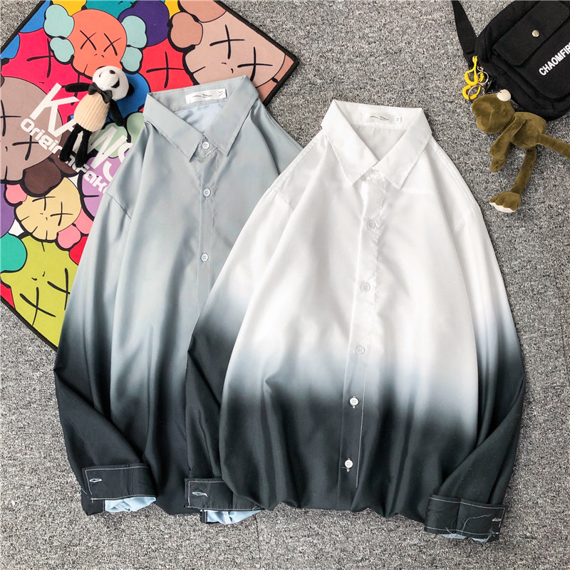 Áo sơ mi tay dài màu gradient cài nút cỡ M-3XL dành cho nam