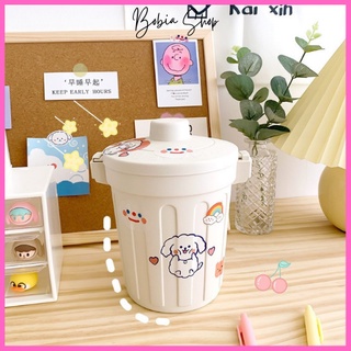 Thùng rác mini, hộp đựng nhỏ để bàn hình chiếc xô có nắp đậy tiện lợi 2023