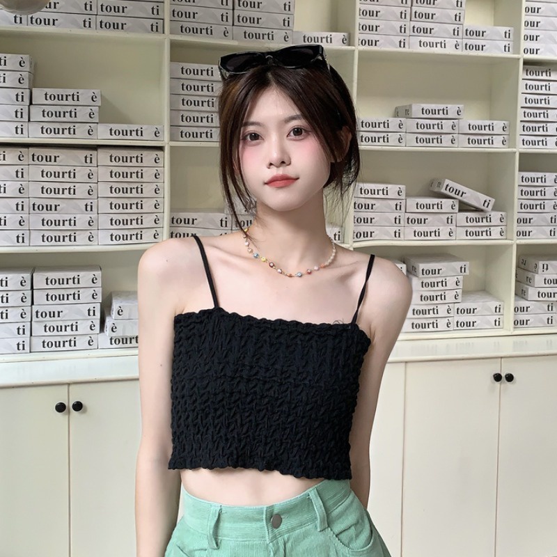 DUNEA Áo Croptop Hai Dây Màu Trơn Ngọt Ngào Thời Trang Mùa Hè Cho Bạn Gái