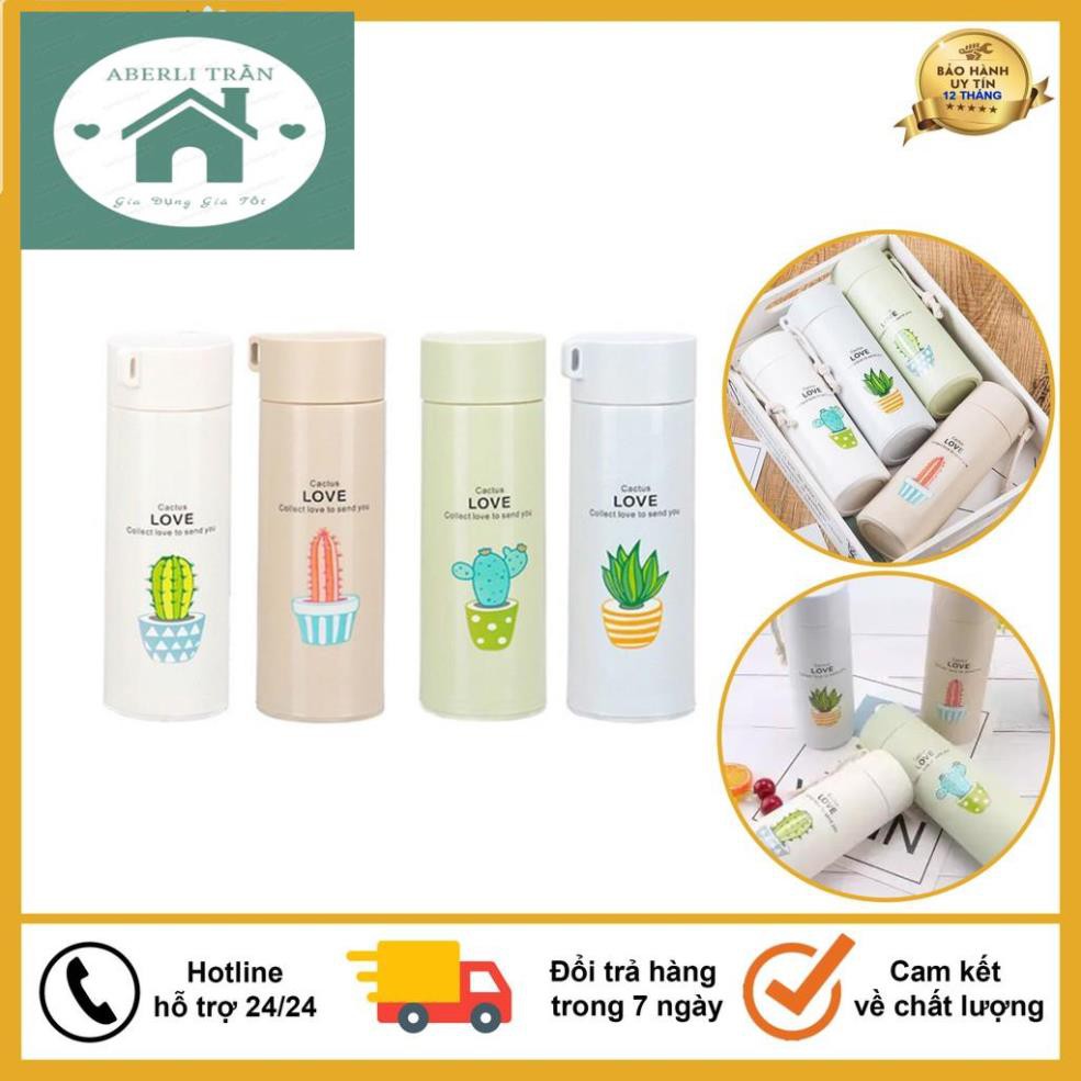 Bình Đựng Nước Giữ Nhiệt Xương Rồng 2 Lớp Thủy Tinh Dung Tích 450ml, Nhiều Màu Sắc