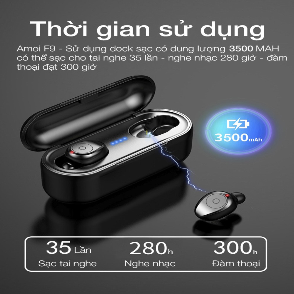 Tai Nghe Bluetooth True Wirelees AMoi F9 Cảm Ứng Vân Tay, Bluetooth 5.0 Cảm Ứng Tự Động Kết Nối, Âm Thanh Sắc Net