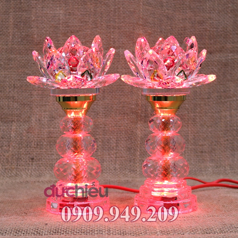 Đèn bàn thờ hoa sen pha lê cao 22cm 7 màu 7 chế độ 060 – Đức Hiếu Shop