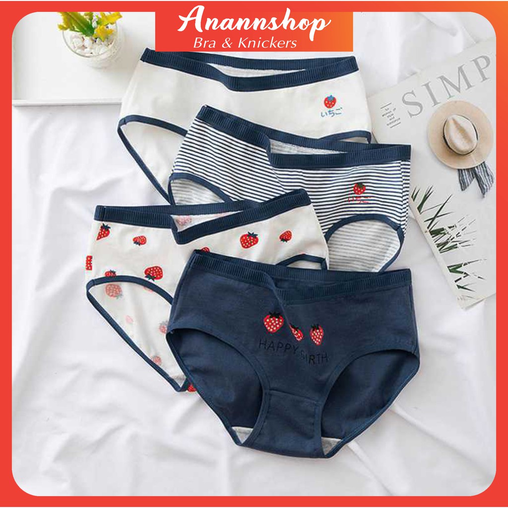 Quần Lót Nữ Cotton Chống Viêm Họa Tiết Hình Quả Dâu Tây Mềm Mịn Thoáng Khí