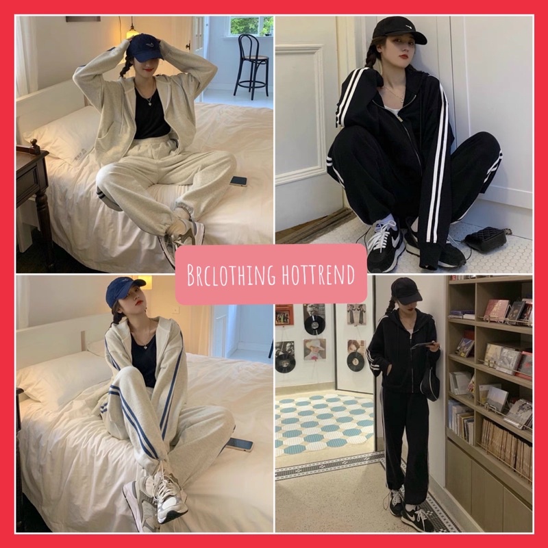 Bộ Thể Thao 3 Sọc Unisex  Freeship Bộ From Rộng, viền sọc kẻ chất nỉ ép dày dặn phong cách ulzzang