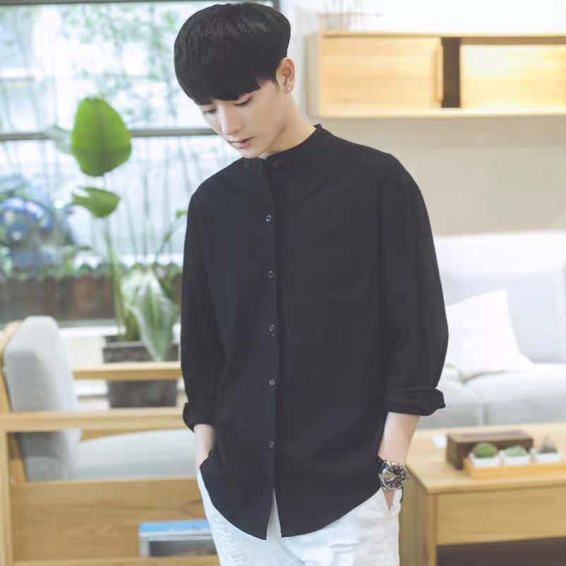 Áo sơ mi CỔ TÀU nam cao cấp - áo sơ mi nam chất liệu lụa, không nhăn, thoáng mát, thấm hút mồ hôi | BigBuy360 - bigbuy360.vn