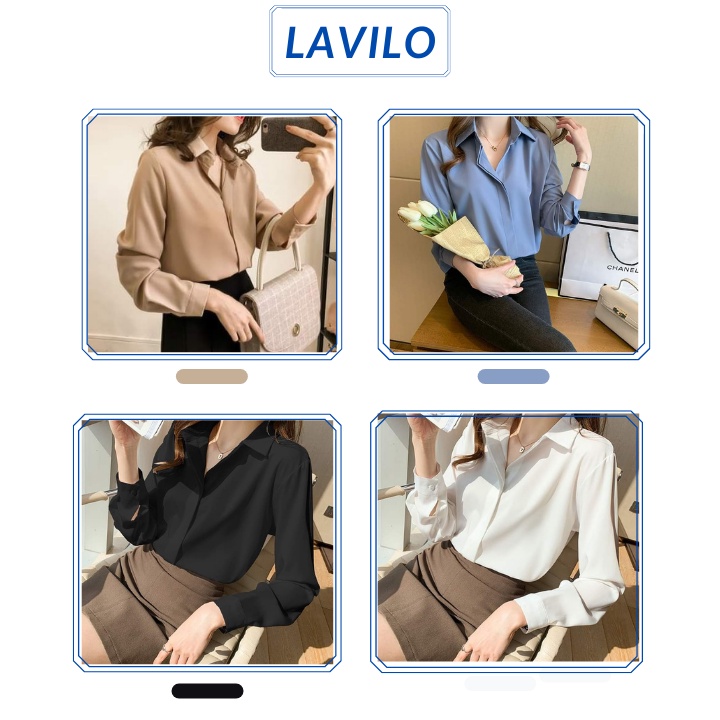áo sơ mi nữ công sở tay dài kiểu dấu nút phong cách hàn quốc chất vải lụa siêu đẹp LAVILO SM07