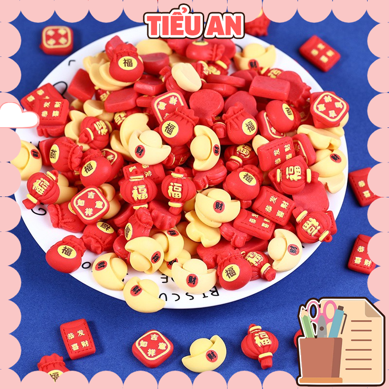 Charm (C326) slime/ Dụng Cụ Charm Trang Trí [Ko Keo &amp; Nút] Họa Tiết Tết/ Mừng Năm Mới
