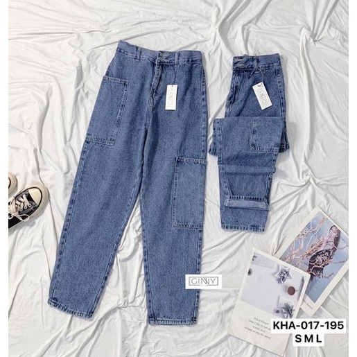 Quần Baggy Nữ Jean Hack Chân KHA-017 | 9 Tấc Cạp Cao | Vải Jean Wash Xịn | GINNY.VN
