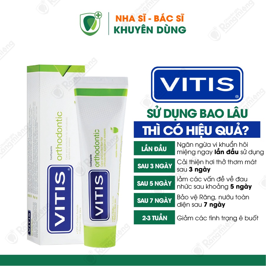 Kem đánh răng cho Răng niềng Vitis Orthodontic, Sạch mảng bám mắc cài, Bổ sung Fluoride Ngừa sâu răng, Tuýp 100ml