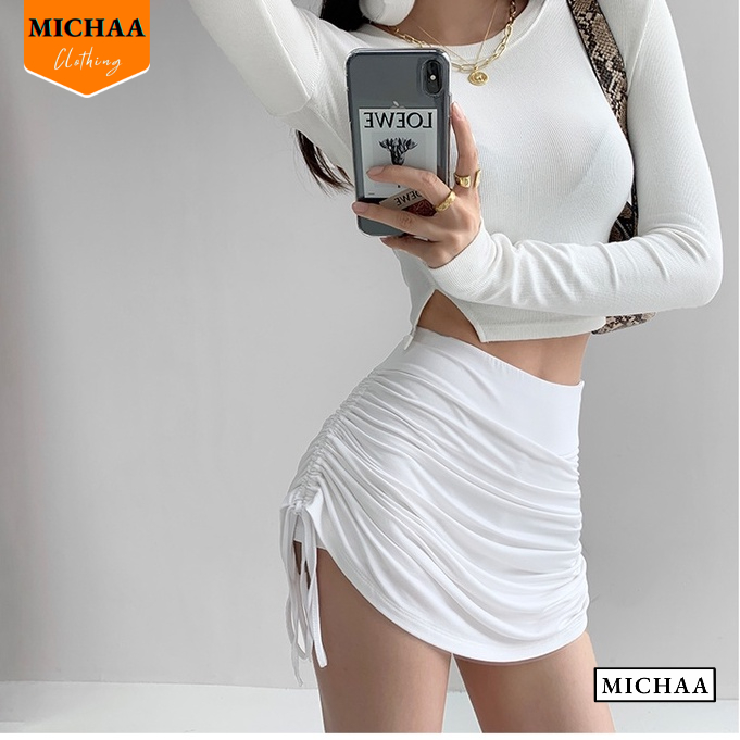Chân Váy Ngắn RÚT DÂY 2 BÊN Ôm Body Thun Borip, Chân Váy Có Lót Trong Lưng Cạp Cao Tôn Dáng Thời Trang - MICHAA CV10